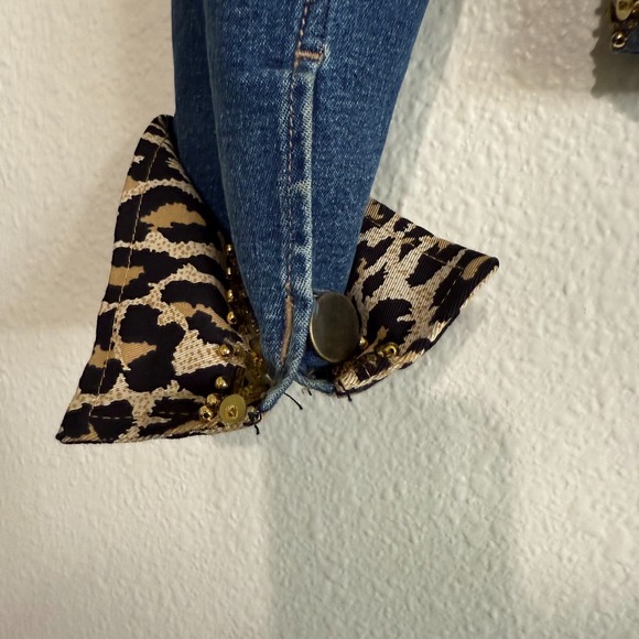 Vintage Gabby D Studded Leopard Western Jacket Women's Medium Blue Denim‎ Sequin - Picture 7 of 11